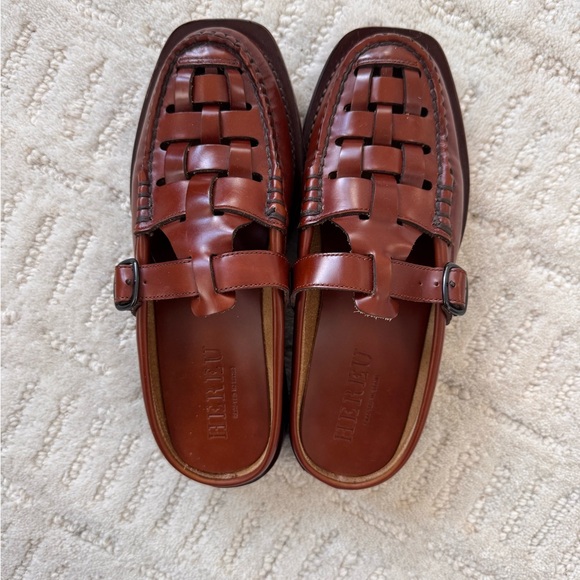 BERLEU Brown Leather Women's Mules - Picture 2 of 4